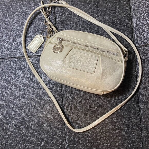 Coach Poppy Shimmer Leather Mini Crossbody Bag – Ivory - Picture 1 of 6